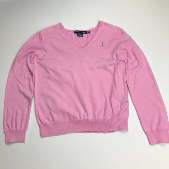 RALPH LAUREN SPORT PINK 100% Cotton XL V-NECK Sweater - Picture 2 of 6